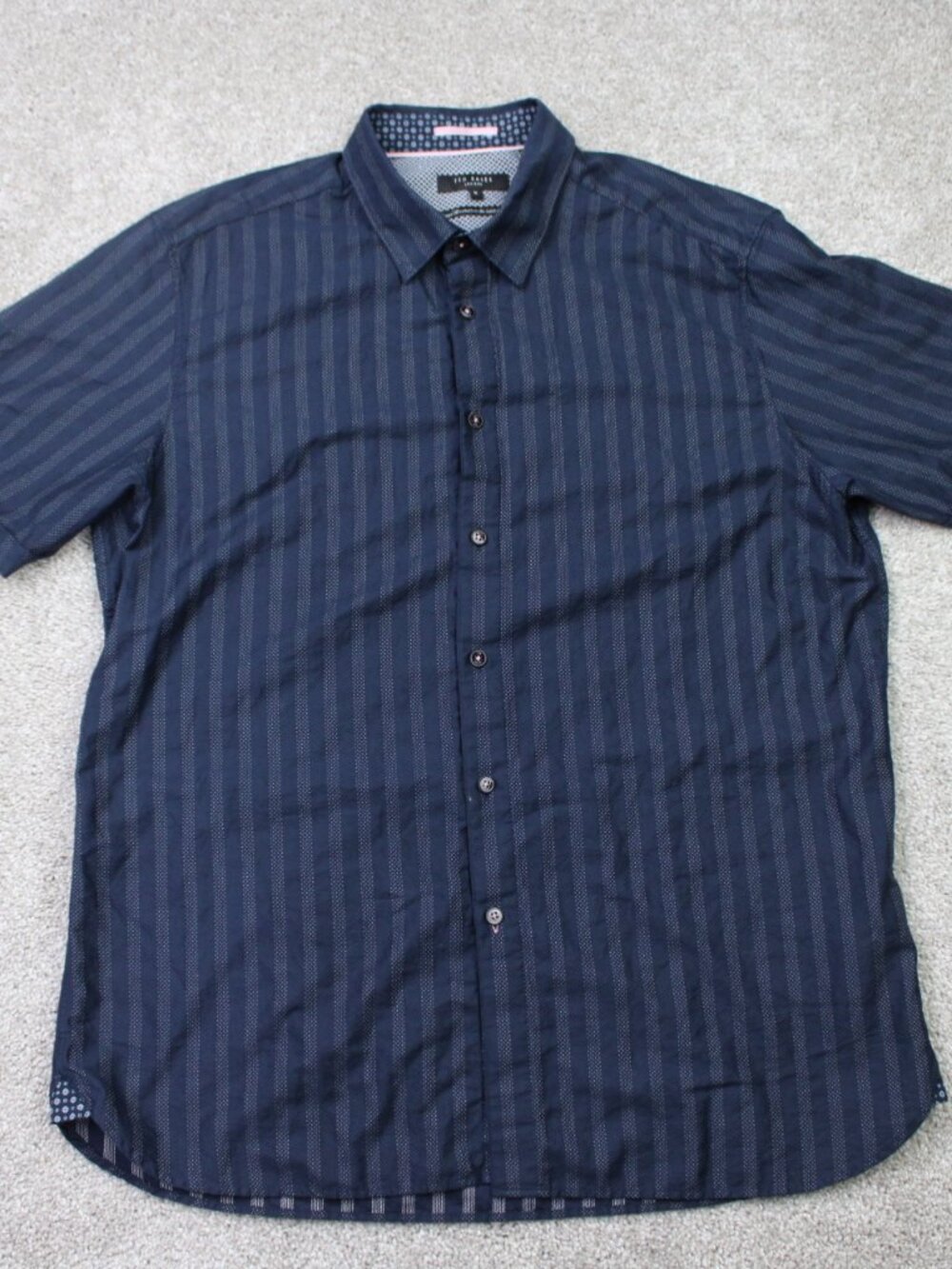 Ted Baker London Shirt Mens 5 US XL Blue Striped 100% Cotton Short Sleeve Button